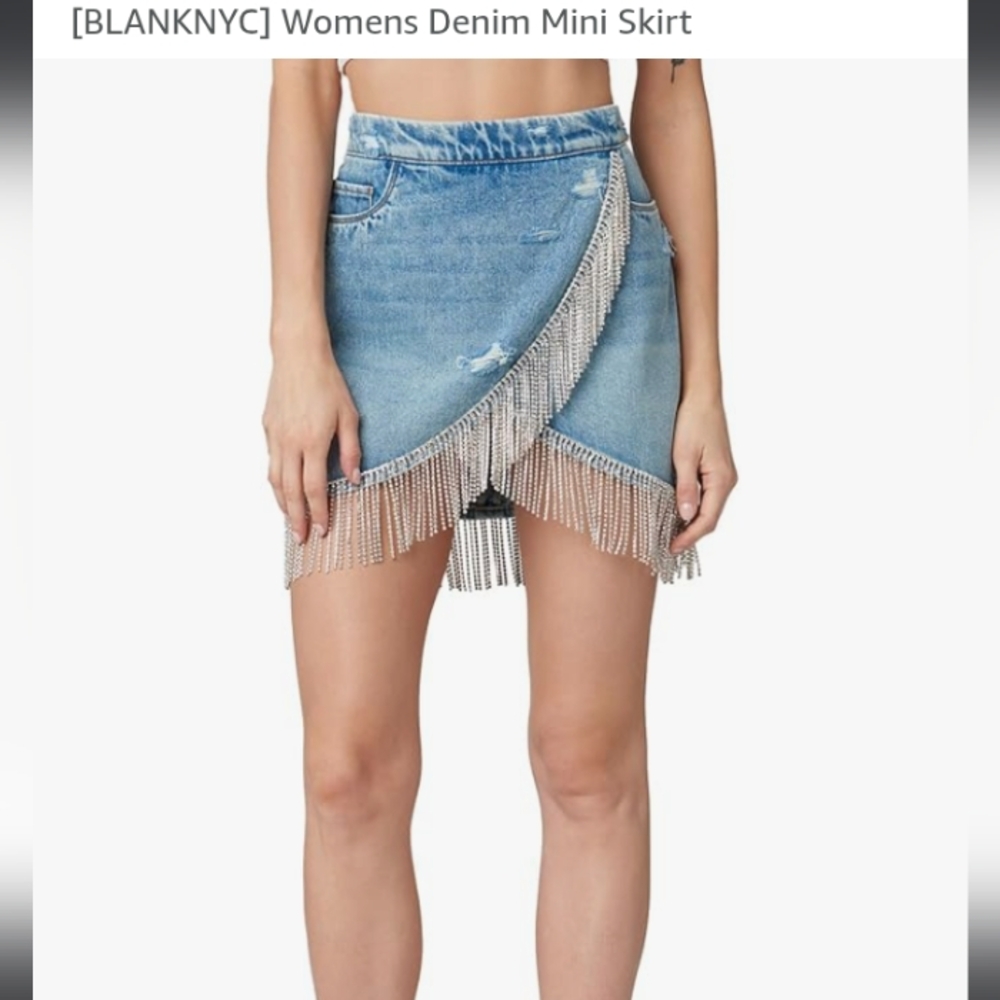Blank NYC Silver Blue Wrap Mini Skirt Asymmetrical